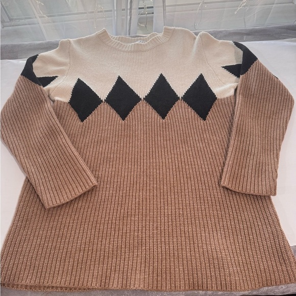 Sandro Paris Geometric Knit Sweater Black Tan Cream Colorblock Size 3 - Picture 2 of 15